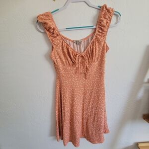 Peach Floral Ruched Sleeve Mini Dress - Size Medium
